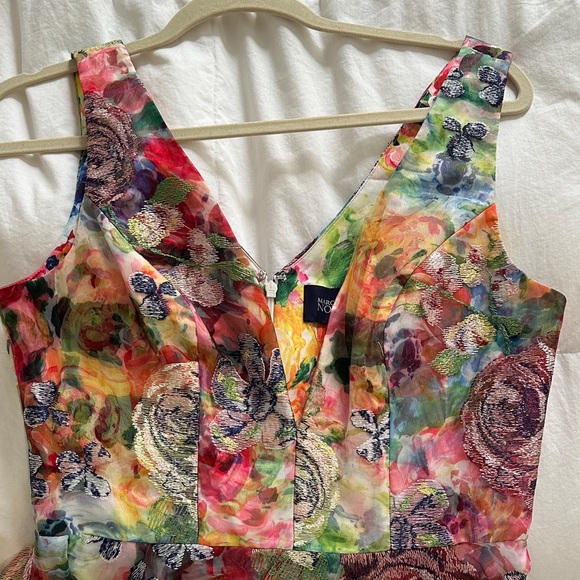 Marchesa Multicolor Embroidery Asymmetrical Tiered Midi Dress - Picture 3 of 7